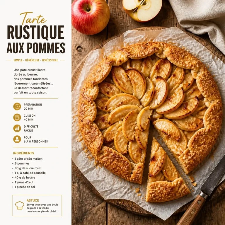 Tarte rustique aux pommes réalisée avec une pâte brisée sucrée maison