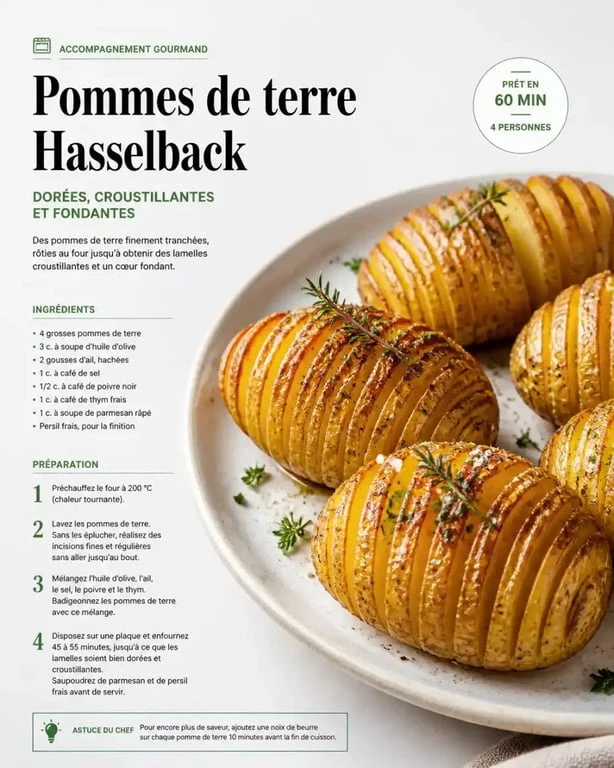 Pommes de terre Hasselback dorées, un accompagnement de pommes de terre raffiné et croustillant