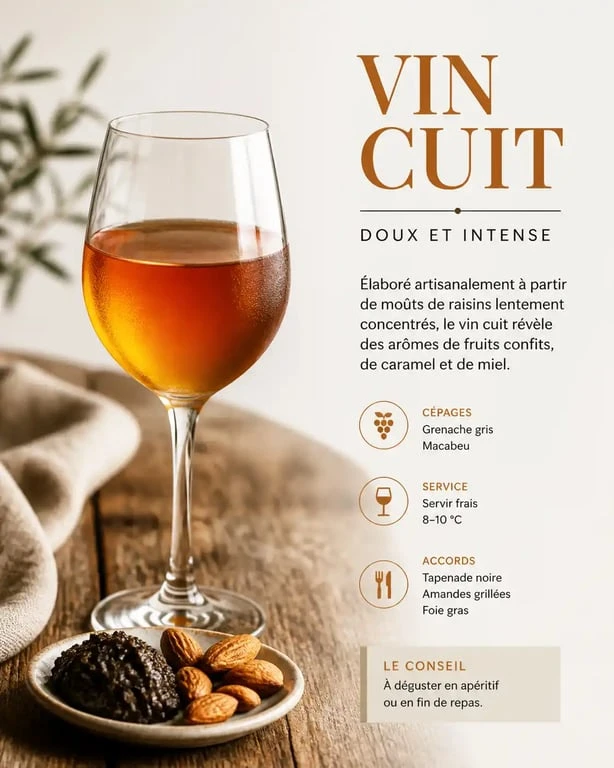 Verre de vin cuit français servi en apéritif avec des accompagnements provençaux