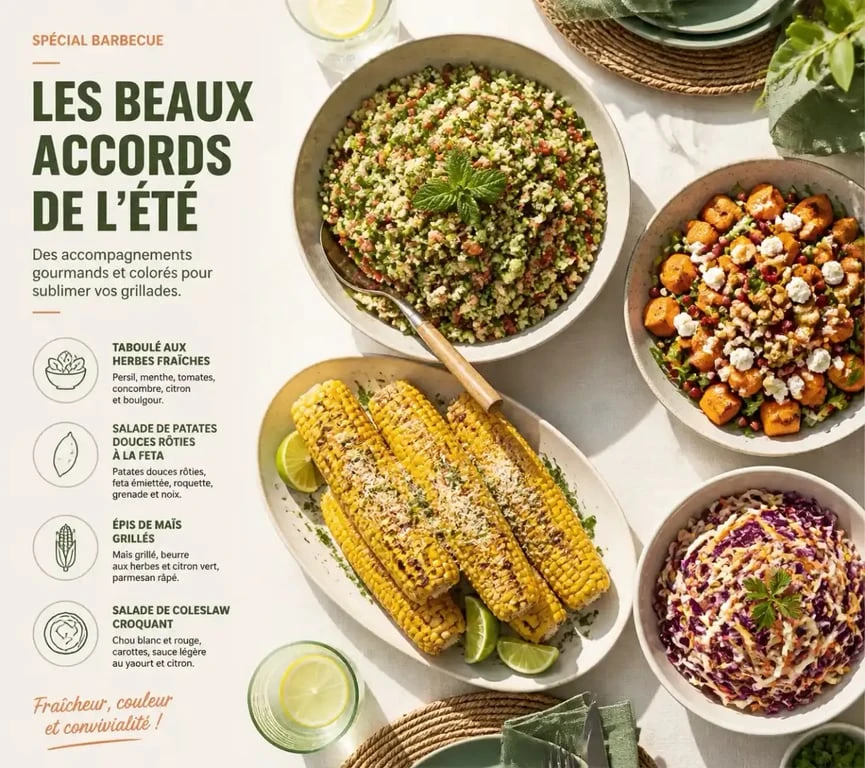 Idées d'accompagnements pour un barbecue estival avec salades et légumes grillés