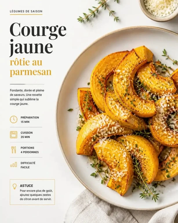 Recette de courge jaune rôtie au parmesan et herbes de Provence