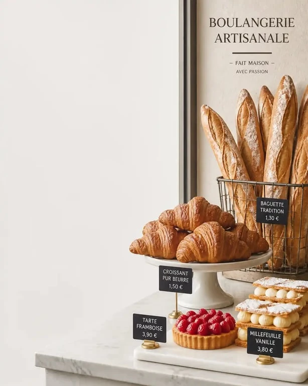 Boulangerie ouverte le dimanche matin avec des viennoiseries et du pain frais