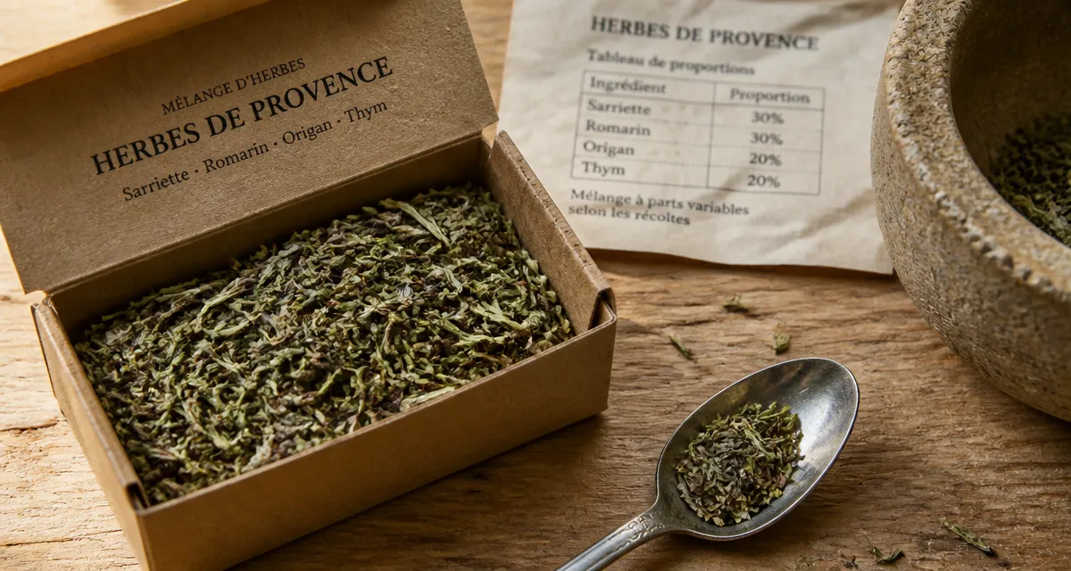 Herbes de provence : mélange avec thym, romarin et origan