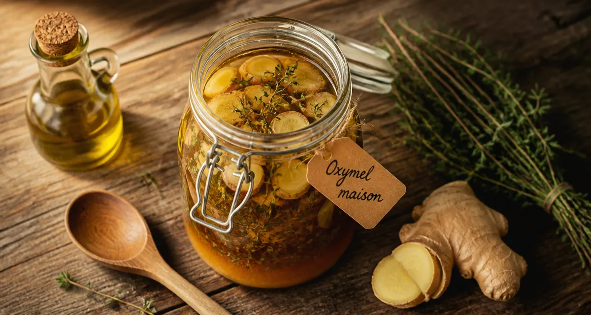 Oxymel recette maison sur table rustique