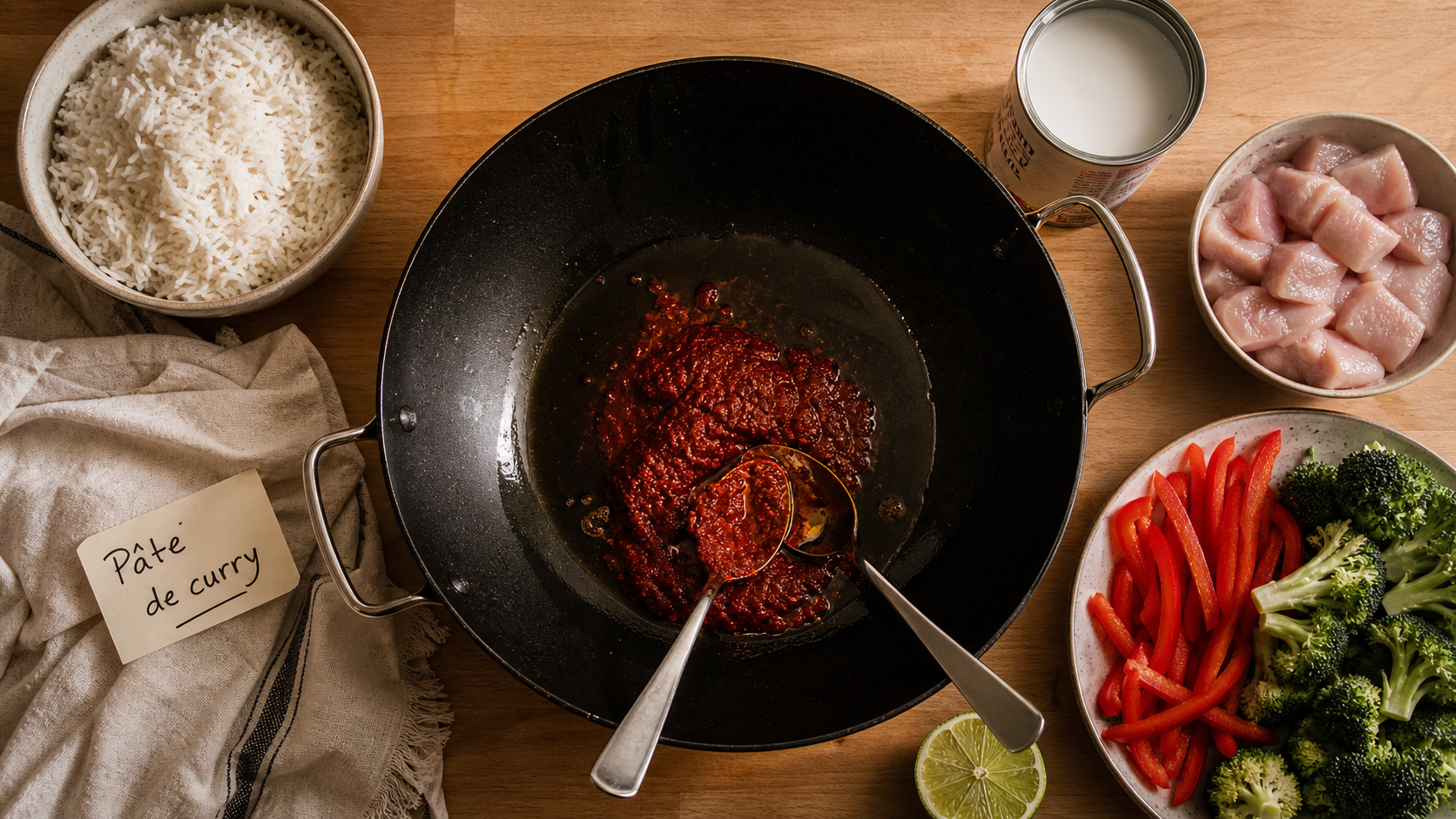 Recette avec pate de curry : poulet coco, 3 couleurs