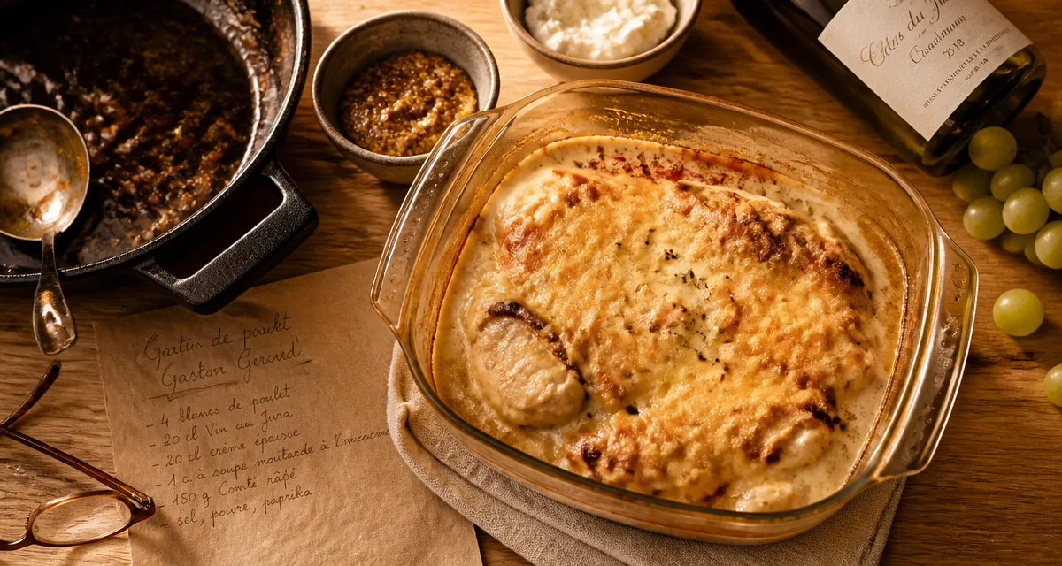 Recette poulet gaston gérard cyril lignac : gratin de poulet fondant au comté