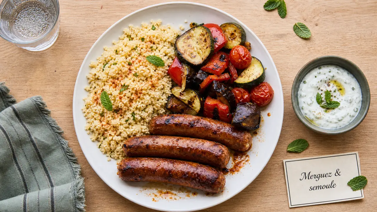 Accompagner merguez : semoule aux herbes et légumes grillés