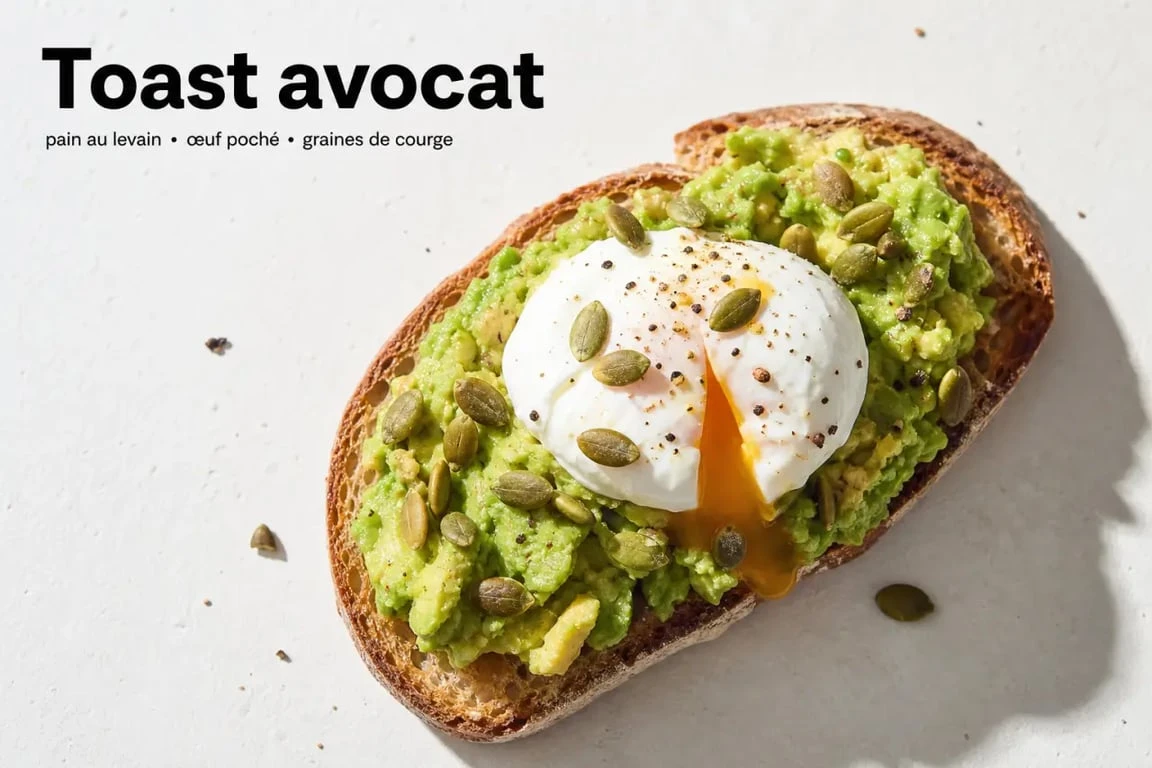Avocado toast avec œuf poché pour un petit déjeuner équilibré et sain