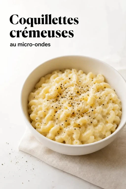 Comment cuire des pates au micro ondes : bol de coquillettes crémeuses et appétissantes, dressées simplement