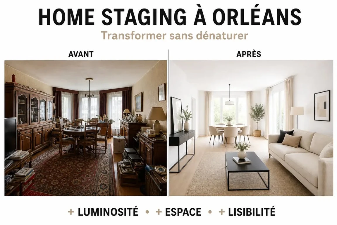 Illustration de home staging orléans avec transformation avant/après d’un appartement valorisé pour la vente