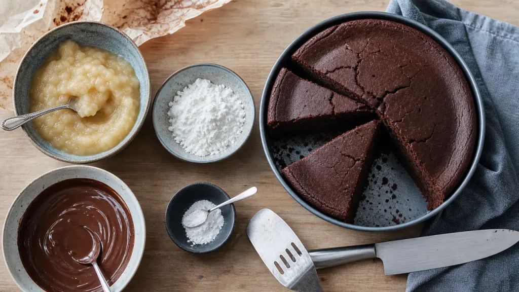 Gâteaux sans farine et sans oeuf moelleux au chocolat, fécule et compote