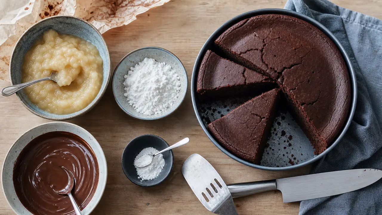 Gâteaux sans farine et sans oeuf moelleux au chocolat, fécule et compote