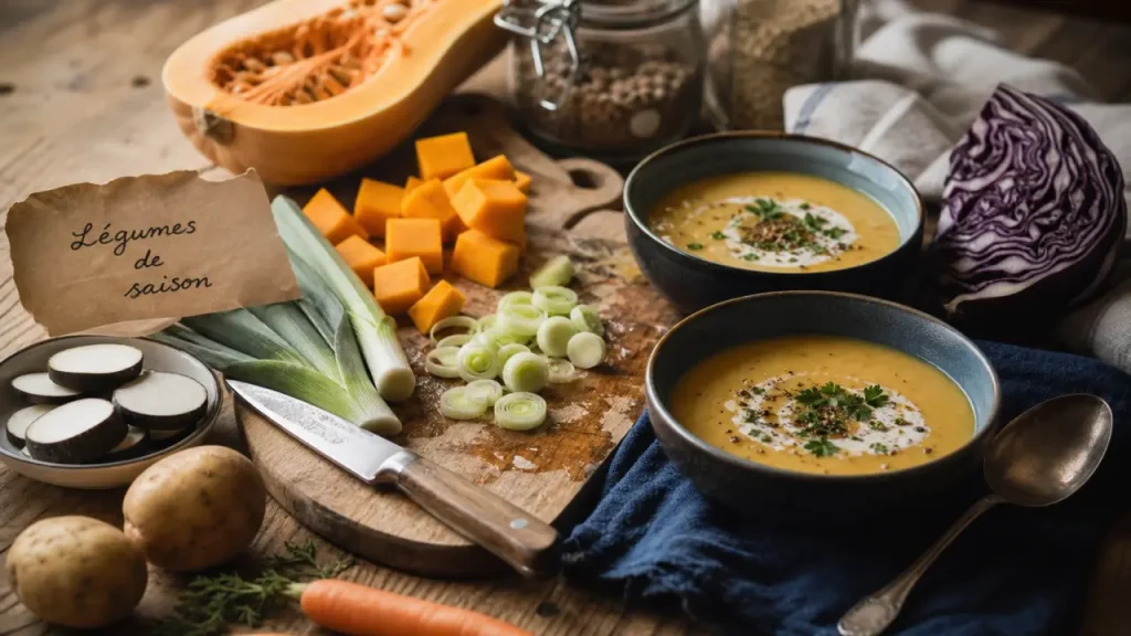Legume decembre : soupes et gratins, poireaux, carottes, courge, chou rouge, radis noir