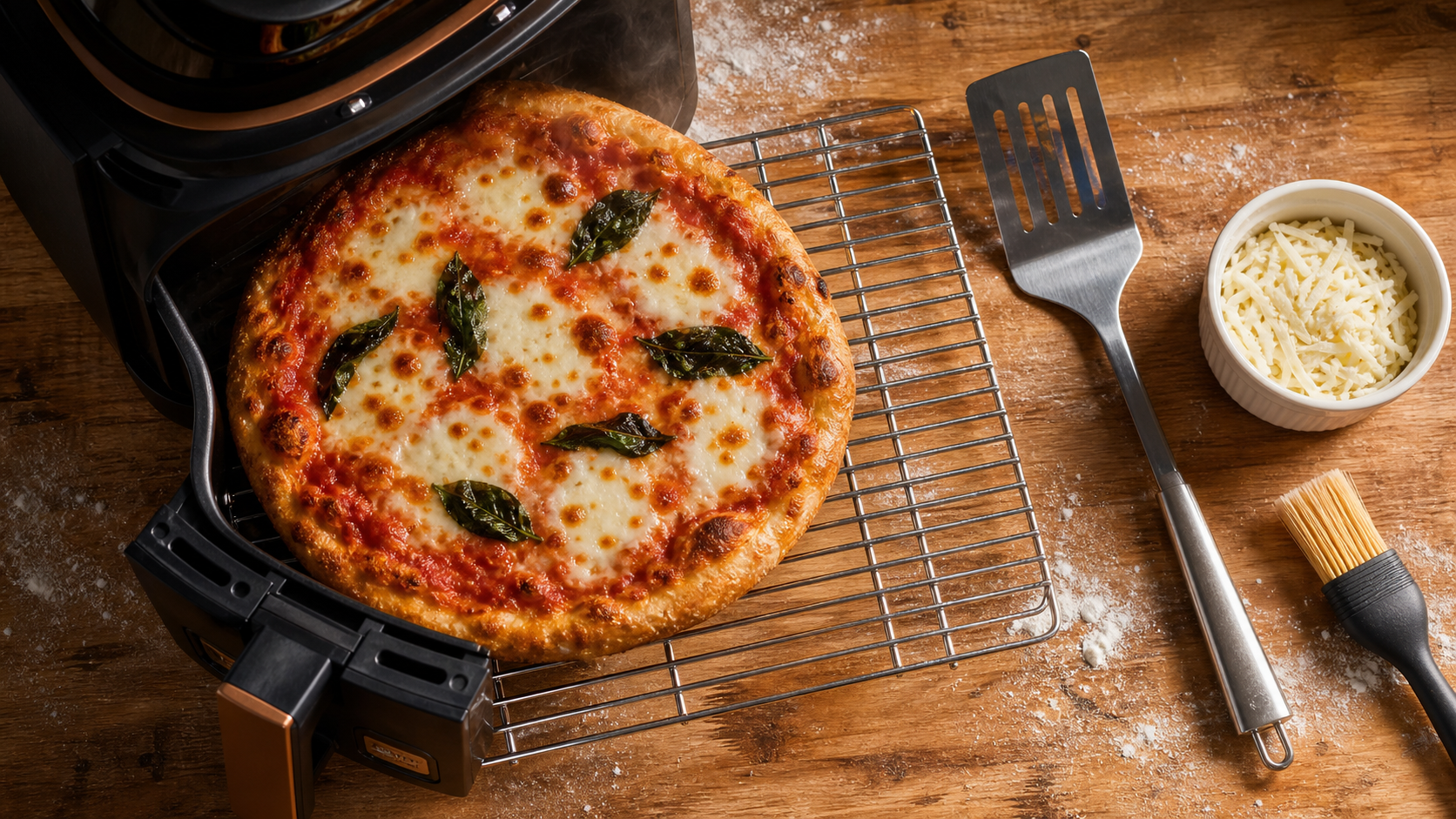 Pizza surgelée airfryer dorée, croûte parfaite