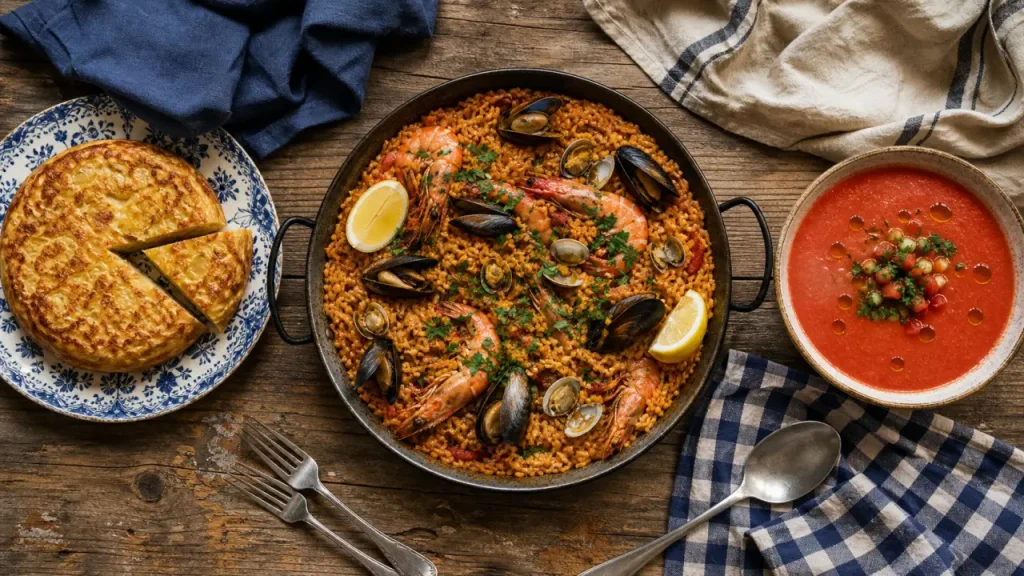 Plats espagnols : paella, tapas et gazpacho