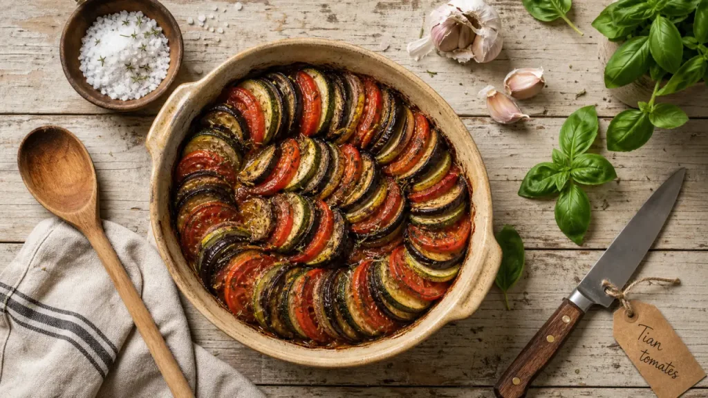 Recette avec tomates : tian au four aux légumes et herbes