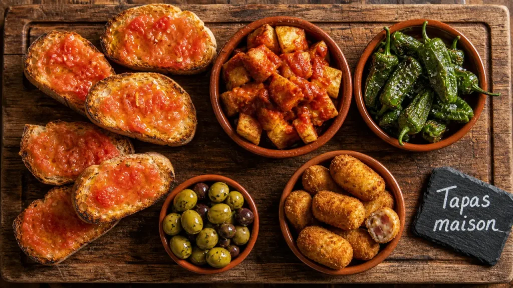 Recette des tapas espagnol : tapas maison sur planche bois