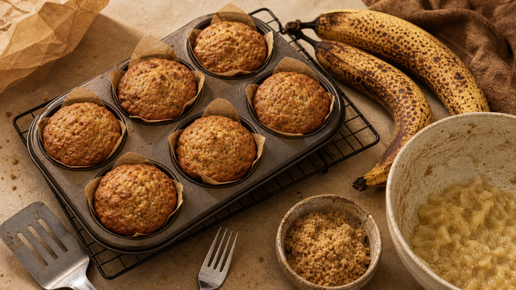 Recette muffin banane moelleux : muffins dorés aux bananes très mûres