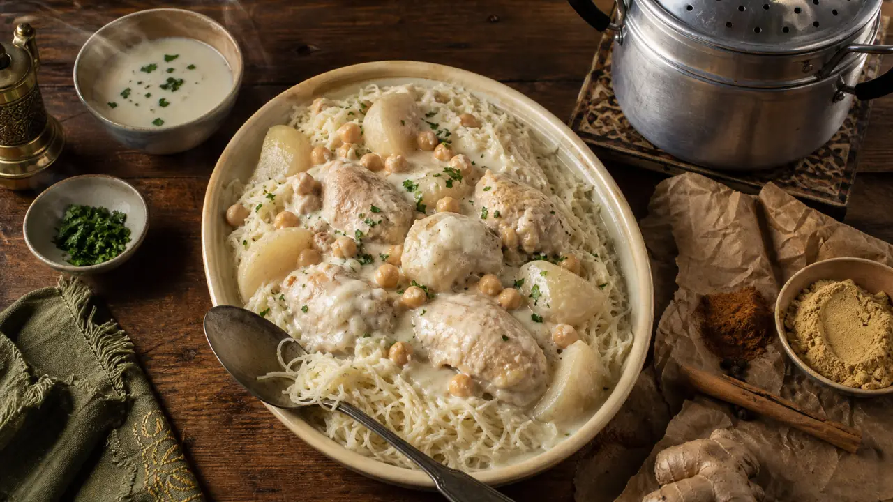 Recette rechta algérienne sauce blanche vapeur et pâte maison