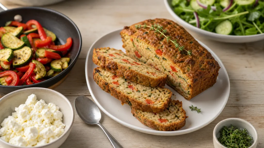 Recette salé de cake aux légumes, tranche sur assiette