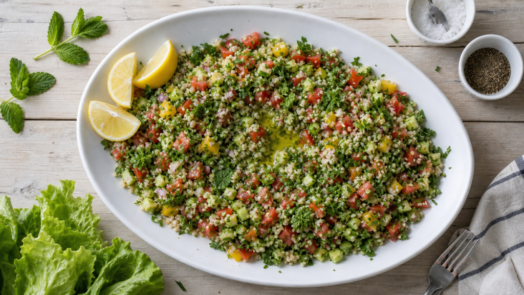 Recette taboulé méditerranéen maison : semoule fraîche non détrempée au citron et herbes