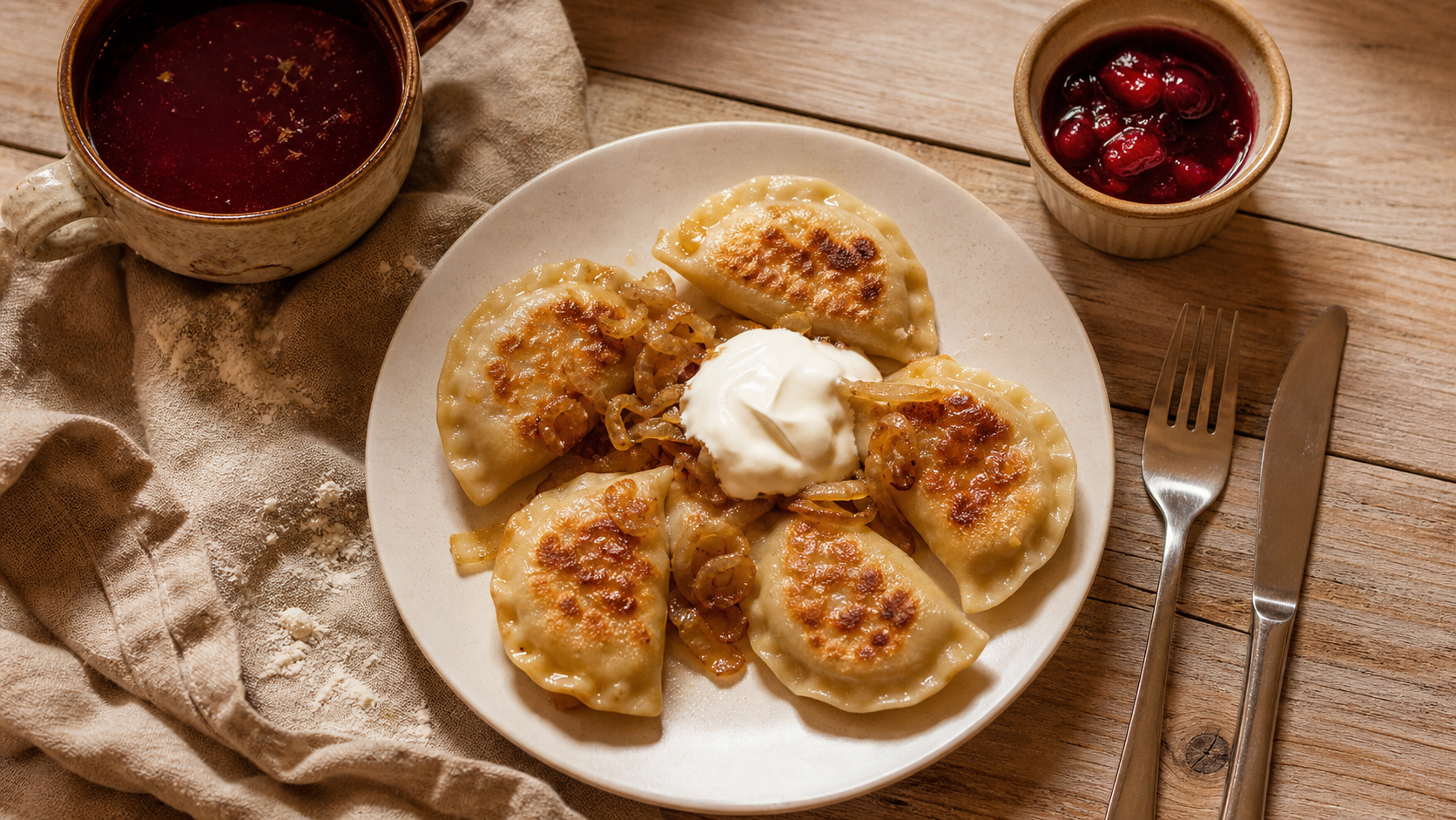 Spécialité polonaise : pierogi, żurek et bigos sur table