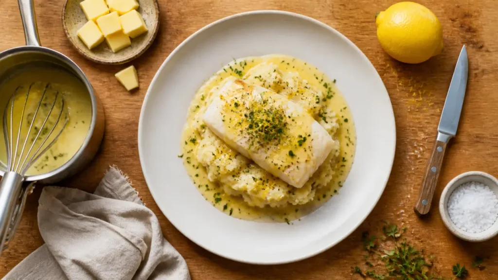 Cabillaud nacré et beurre blanc citronné, recette gastronomique de grand chef