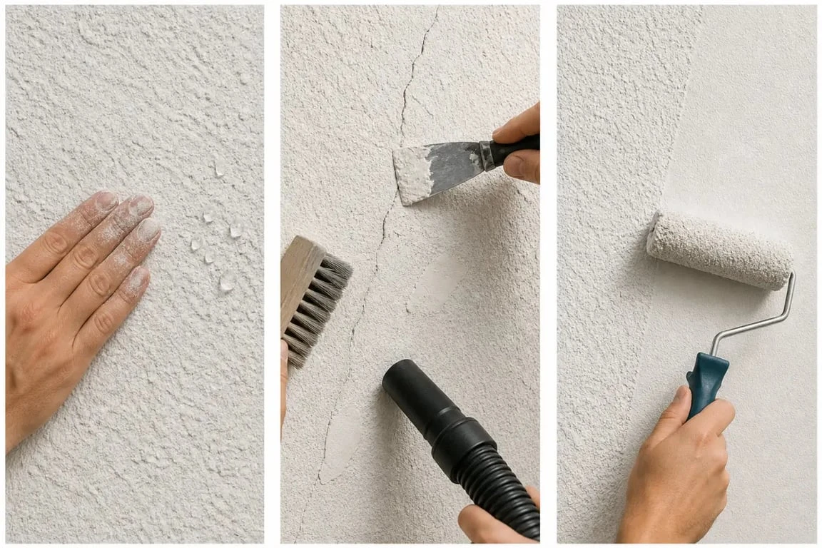 Peinture pour crepis interieur : préparation du mur, application au rouleau et résultat final homogène