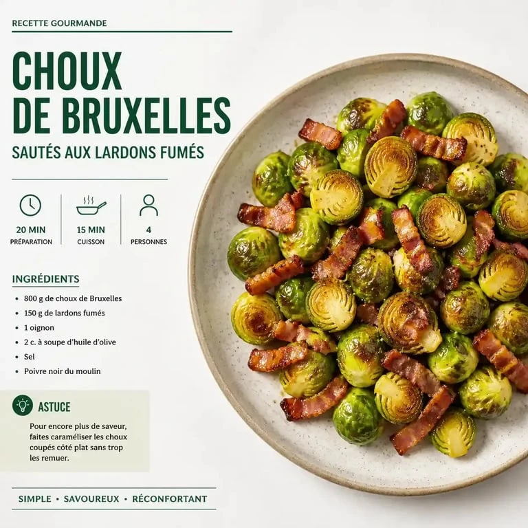 Recette de choux de Bruxelles aux lardons sautés dans une poêle