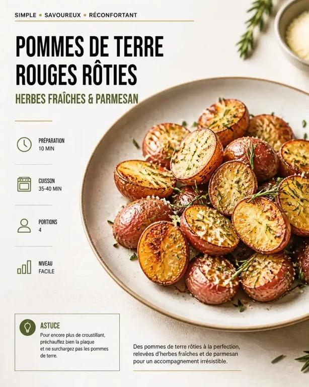 Pommes de terre rouges rôties à l'ail et au parmesan, une recette savoureuse utilisant la pomme de terre rouge