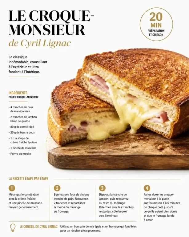 Recette croque monsieur Cyril Lignac doré à la poêle