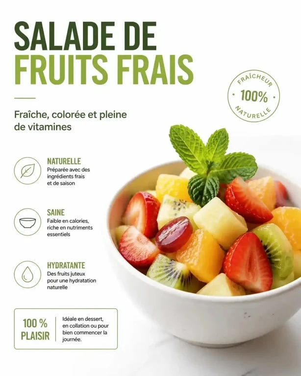 Salade au fruit recette servie avec de la menthe fraîche