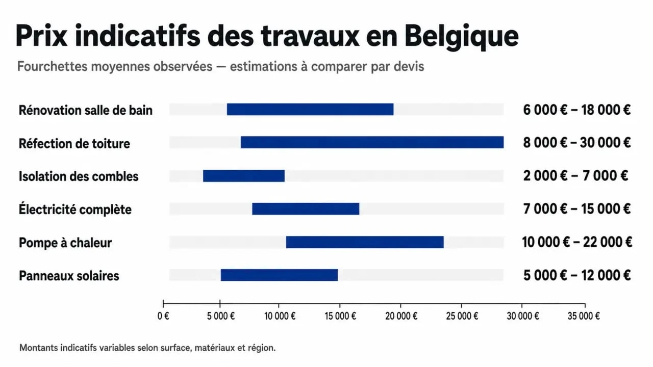 devis travaux tousrenov.be : fourchettes de prix indicatives des travaux en Belgique