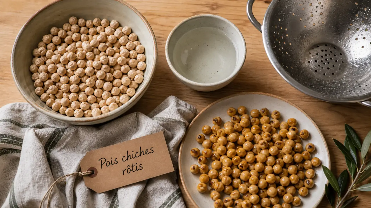 Préparation pois chiche : pois chiches secs trempés et cuits