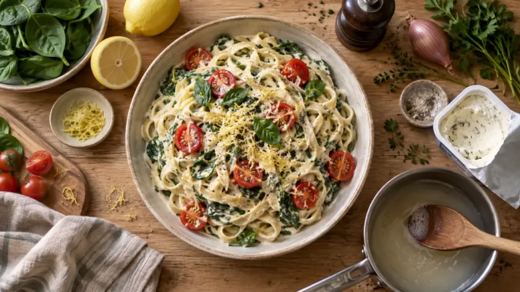 Boursin recettes cuisine : sauce crémeuse aux épinards et citron