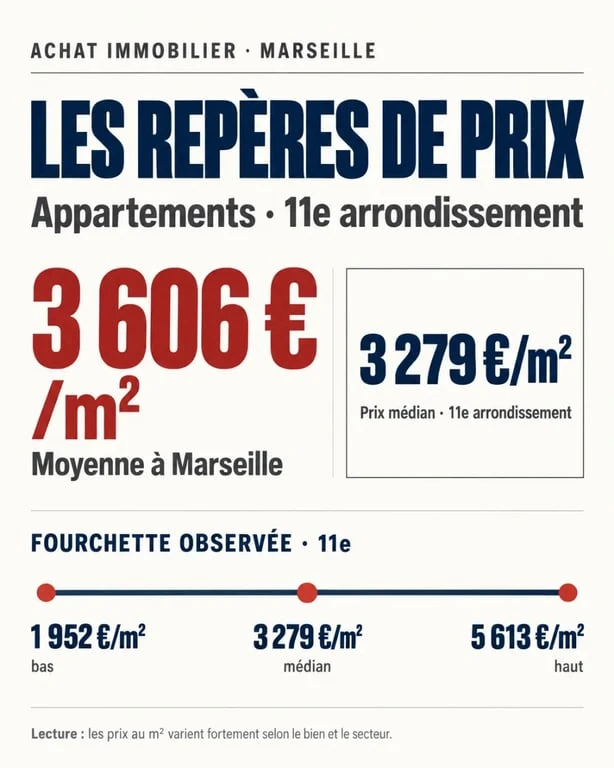 Infographie des prix au mètre carré pour un achat immobilier à Marseille