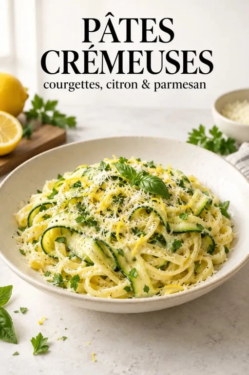 Recettes cuisine a à z : pâtes crémeuses aux courgettes, citron et parmesan