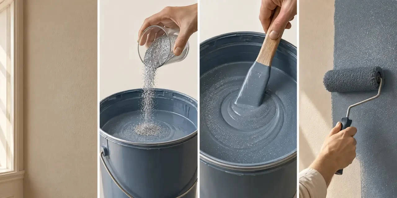 Application d’une paillette pour peinture murale sur la dernière couche au rouleau