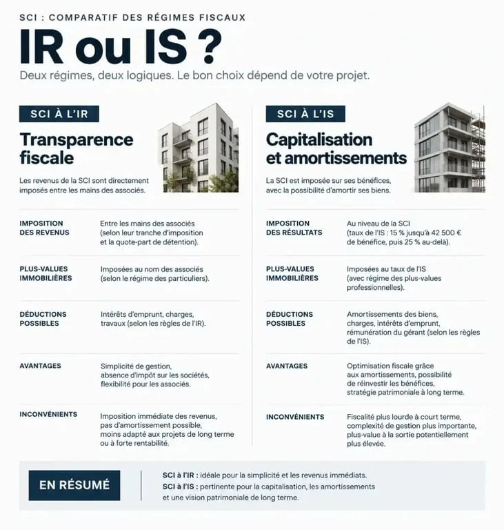 Comparaison fiscale entre SCI à l'IR et SCI à l'IS pour un investissement locatif