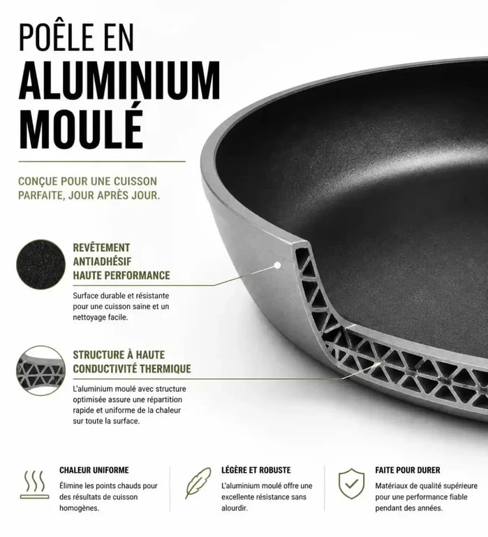 Ustensile de cuisine Mathon en fonte d'aluminium pour une cuisson homogène.