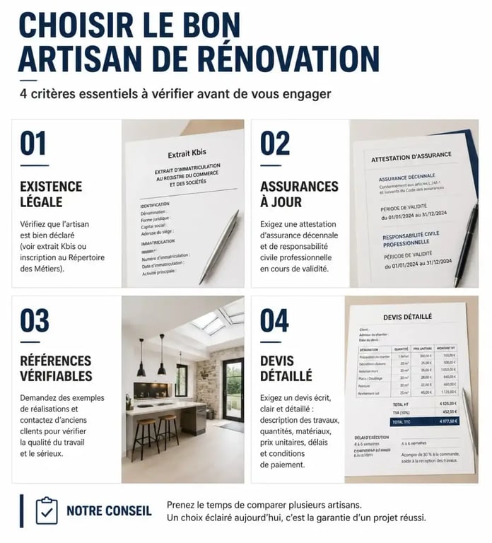 Comment bien choisir son artisan pour des travaux de rénovation : visuel comparatif des critères essentiels