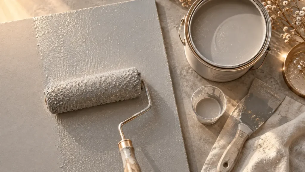 Paillette pour peinture murale, mélange scintillant et rouleau laqueur