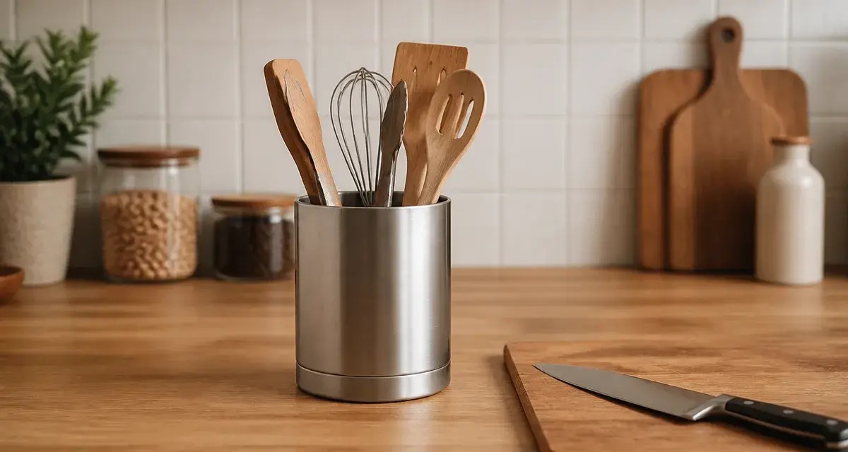 Pots pour ustensiles de cuisine : pot inox stable