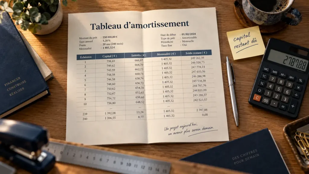Échéancier prêt immobilier : mensualités et capital restant dû sur tableau d’amortissement