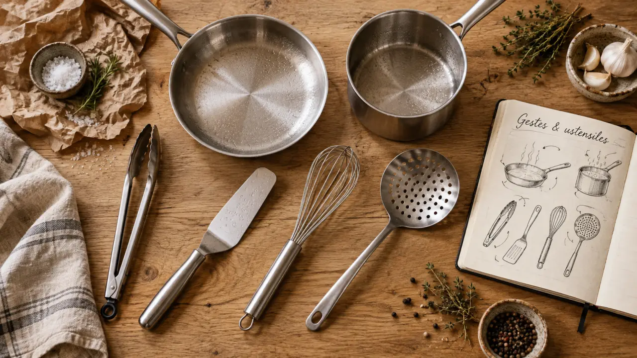 Ustensiles de cuisine de Buyer : pince, spatule, fouet, écumoire